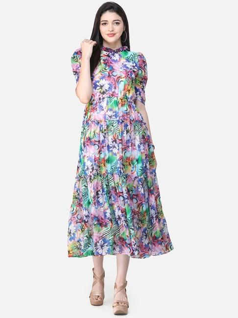 cation multicolored floral print a-line dress