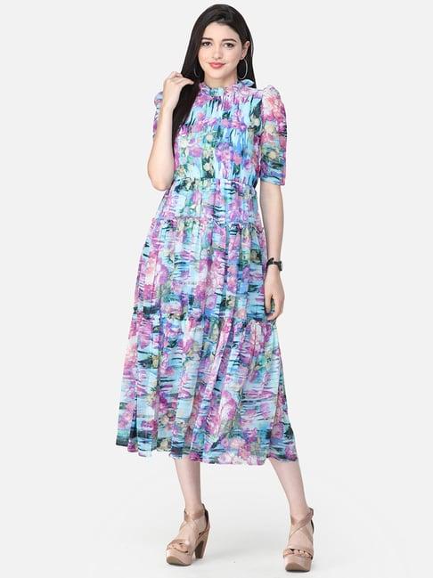 cation multicolored floral print a-line dress