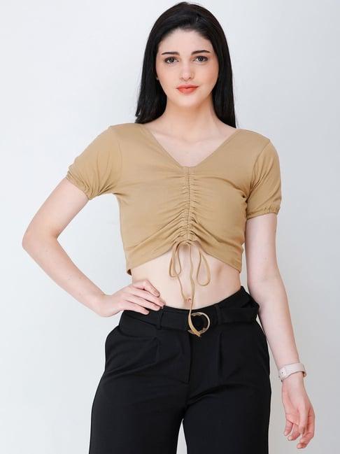 cation beige v neck crop top