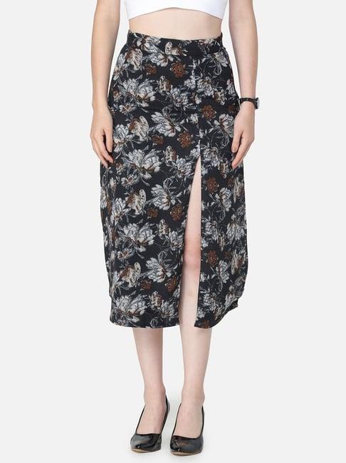 cation black floral pattern a-line skirt