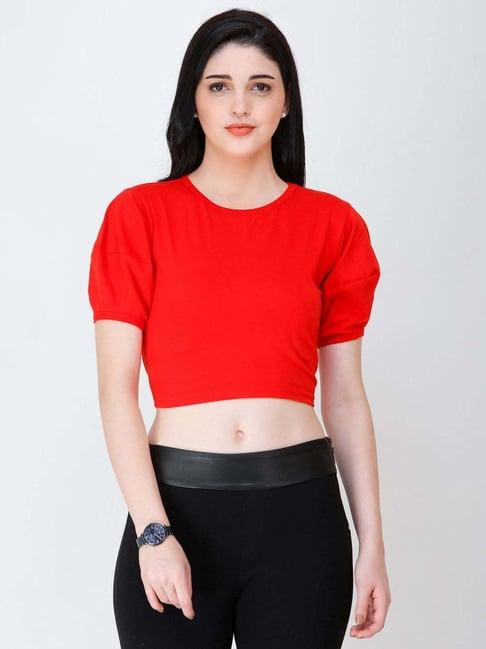 cation red short sleeve crop top