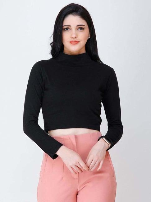 cation black full sleeves crop top