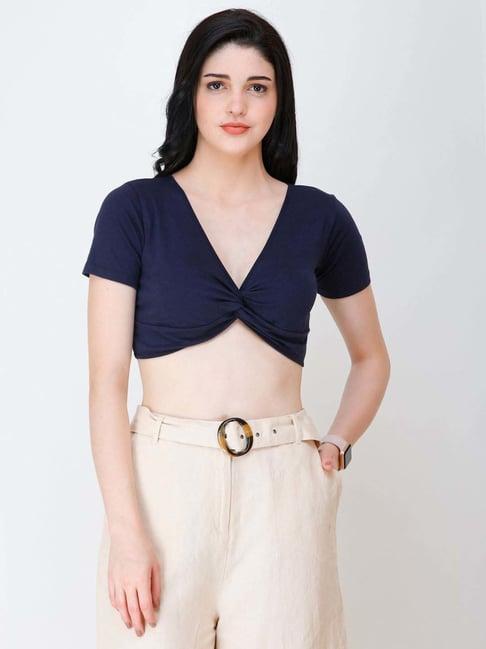 cation navy v neck crop top