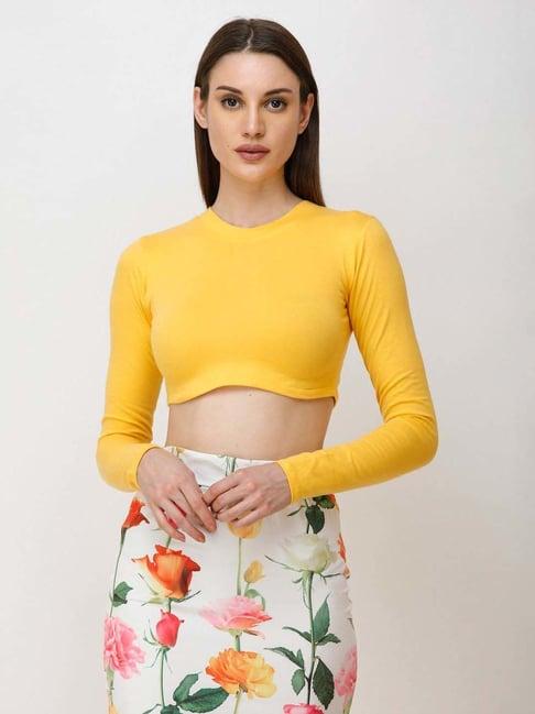 cation yellow full sleeves crop top