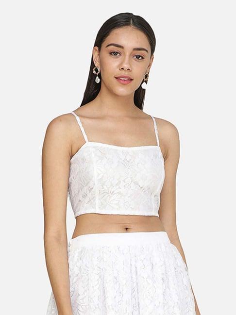 cation white self pattern crop top