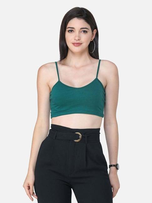 cation green shoulder strap crop top