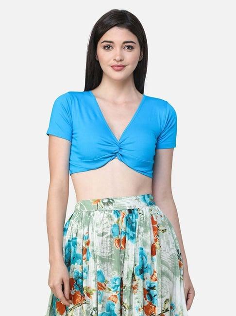 cation blue v neck crop top