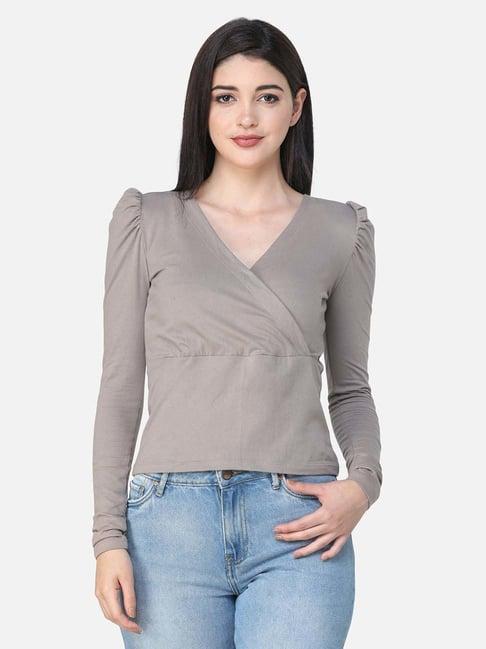 cation beige v neck top