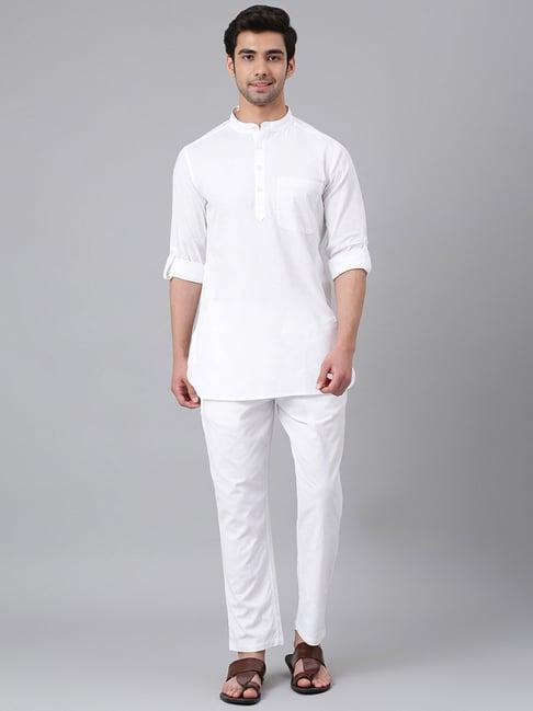 fabindia white regular fit cotton short kurta with pyjamas set