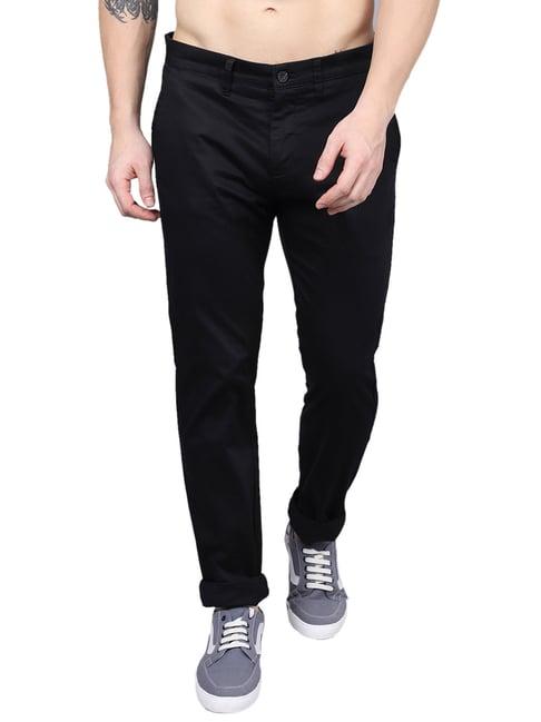 cantabil black regular fit flat front trousers