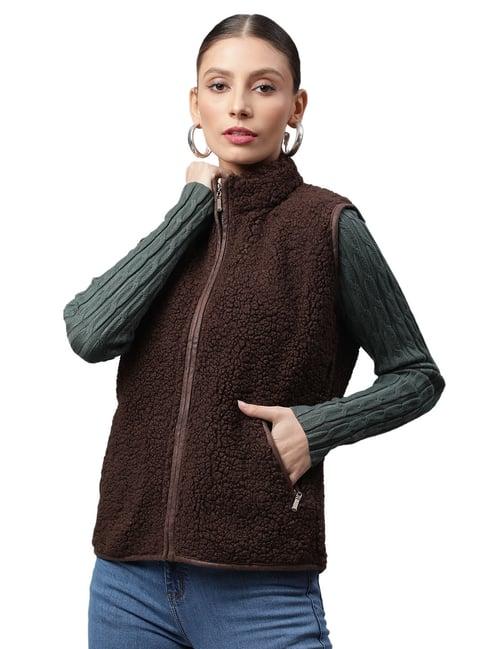 global republic brown regular fit polar fleece jacket