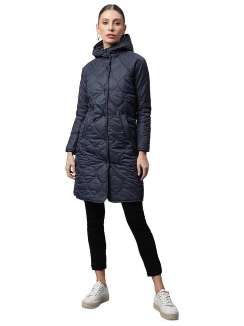 global republic navy regular fit hood long puffer jacket