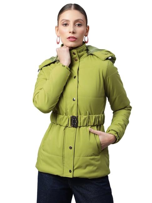 global republic green slim fit detachable hood puffer jacket