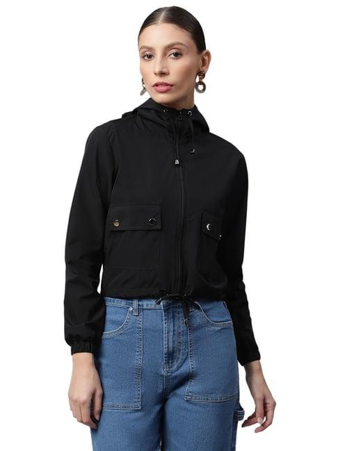 global republic black regular fit hood cropped jacket