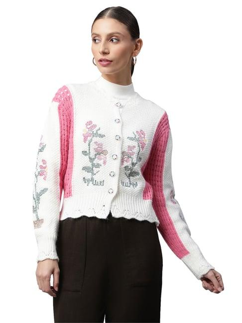 global republic white & pink printed cardigan