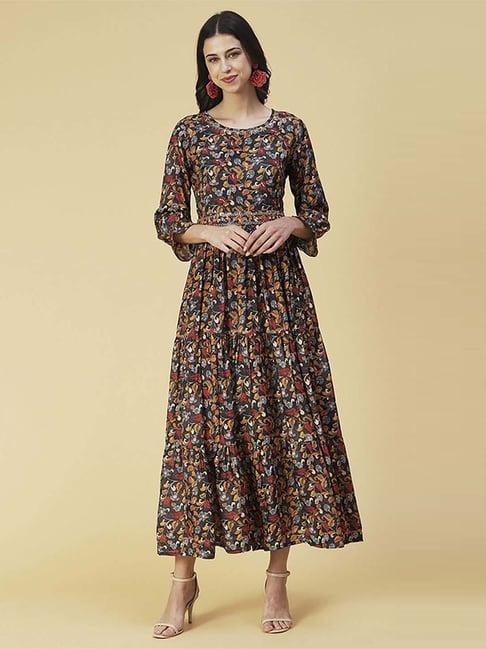 fashor brown printed a-line dress