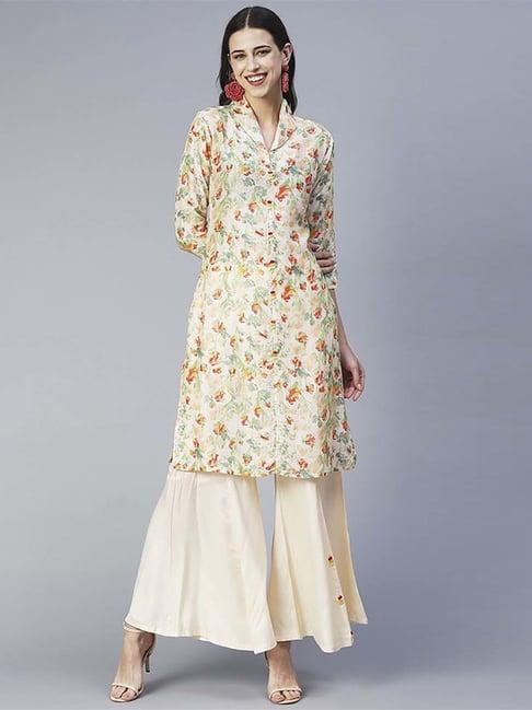 fashor multicolored printed kurta palazzo set