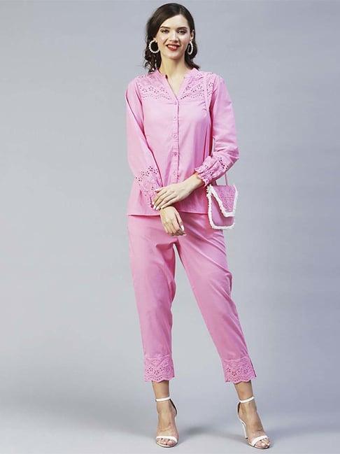 fashor pink cotton shirt pant set