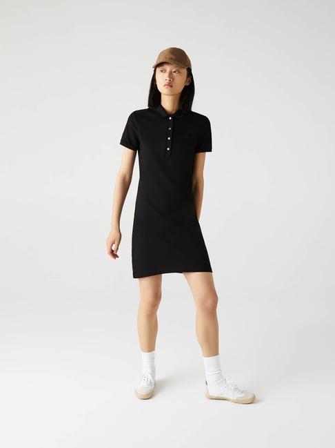 lacoste black stretch cotton slim fit pique polo dress