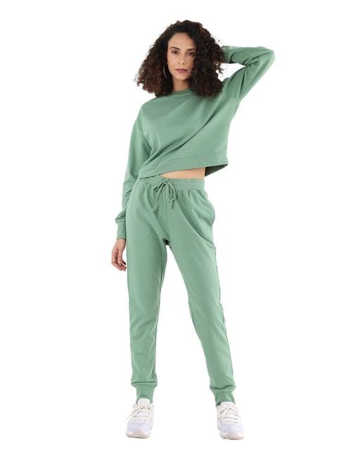 nite flite sage green cotton crop sweatshirt with joggers