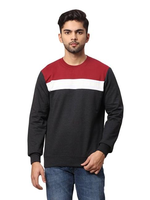 park avenue black & red slim fit colour block sweatshirt