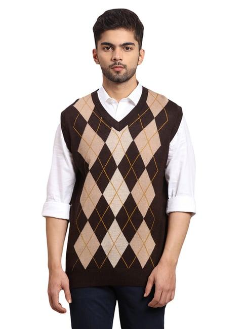 colorplus brown regular fit checks sweater