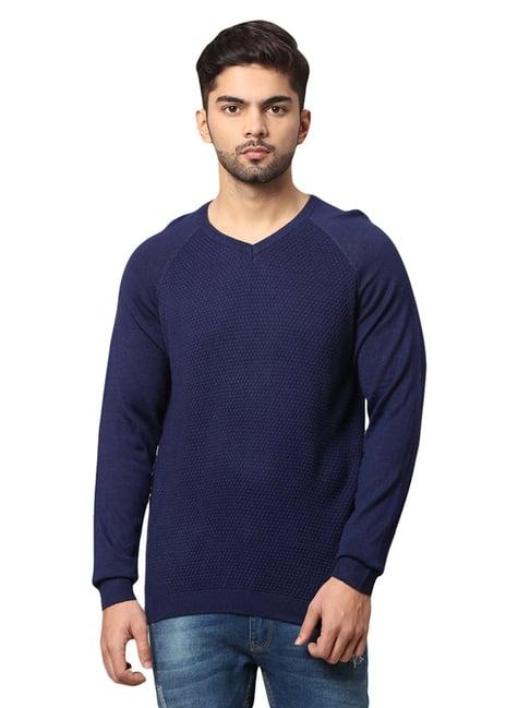 park avenue blue regular fit sweater