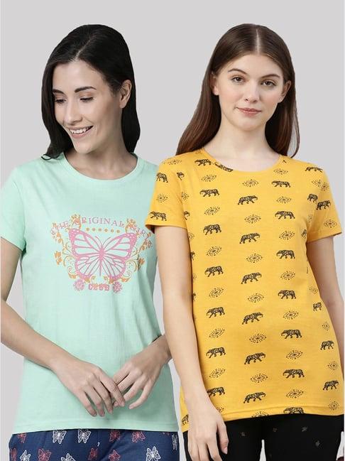 kryptic yellow & green printed cotton t-shirt - pack of 2