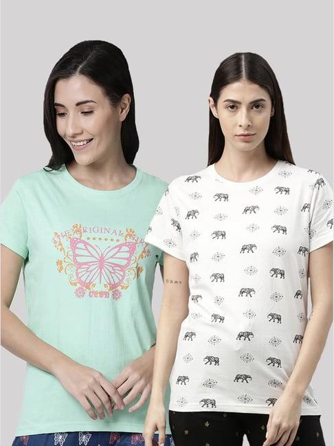 kryptic green & off white printed cotton t-shirt - pack of 2