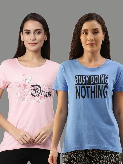 kryptic blue & pink printed cotton t-shirt - pack of 2