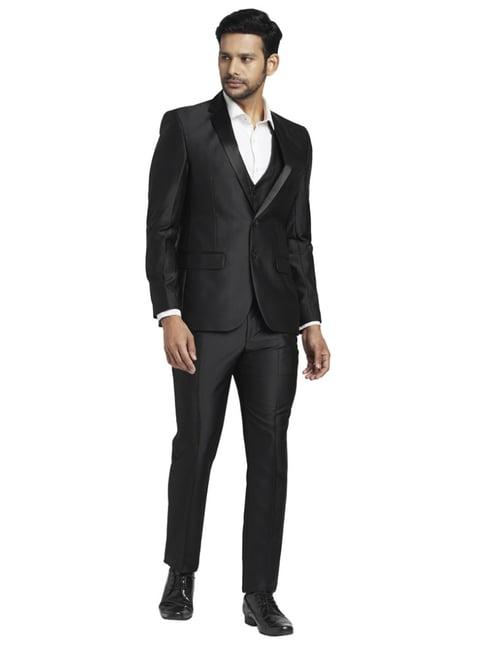 parx black regular fit three piece suit