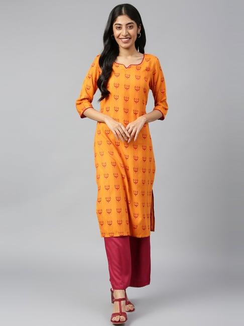 aurelia mustard & maroon embroidered kurta palazzo set