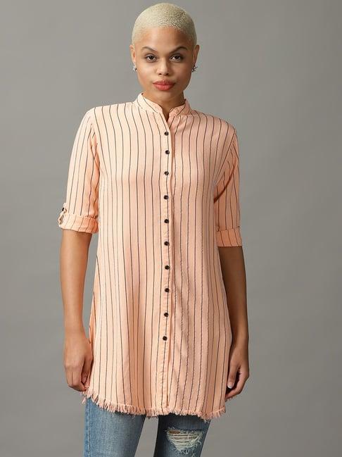 showoff peach striped longline shirt