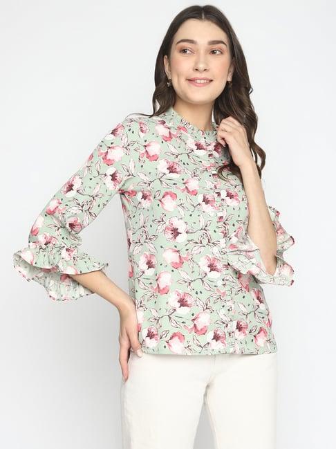 latin quarters green floral print shirt