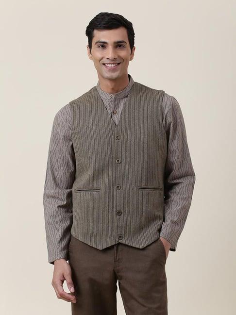 fabindia olive slim fit printed waistcoat