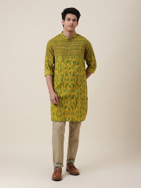 fabbasics by fabindia yellow regular fit printed kurta