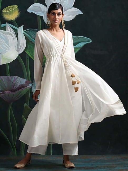 abhishti white fit & flare kurta with jacket