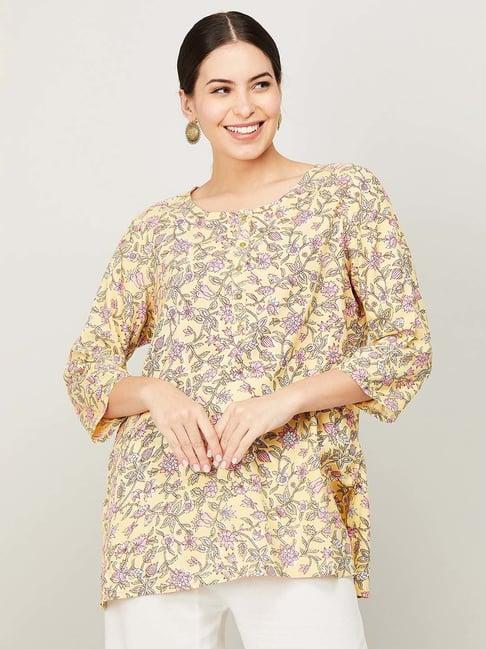 melange by lifestyle mustard printed tunic