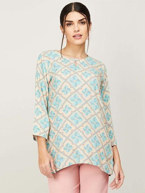 melange by lifestyle beige printed tunic