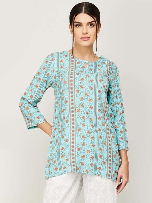 melange by lifestyle blue printed tunic