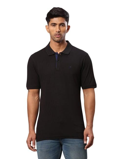 raymond black cotton regular fit polo t-shirts