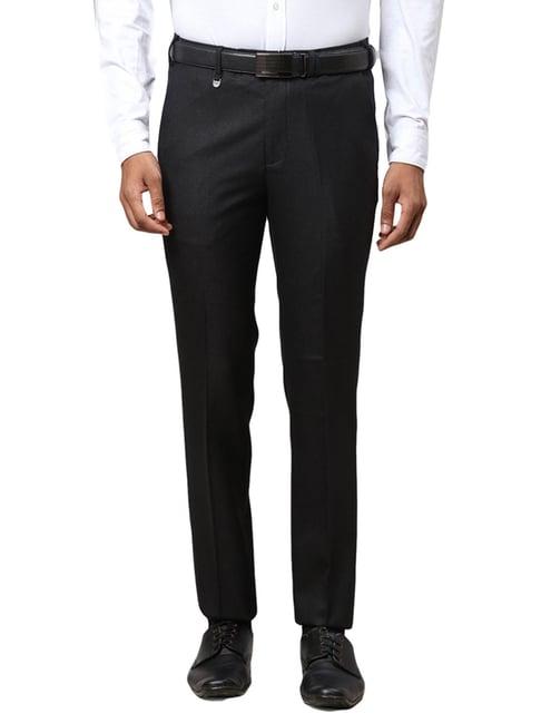 park avenue black super slim fit texture trousers