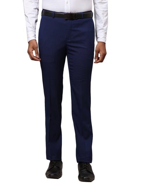 raymond blue slim fit checks trousers