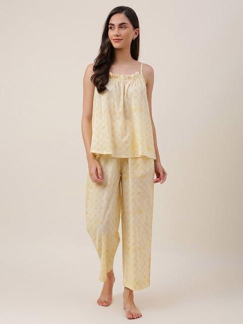 fabindia yellow cotton printed top pyjama set