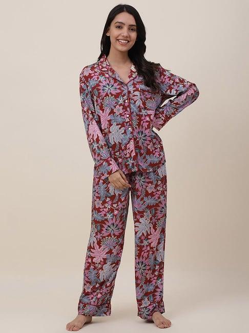 fabindia red printed shirt pyjama set