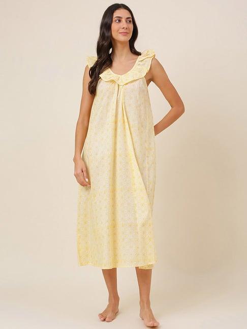 fabindia yellow cotton floral print nighty