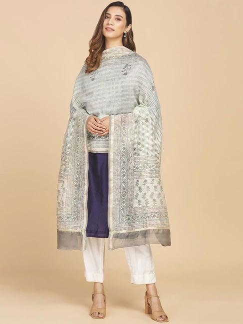 fabindia grey cotton printed dupatta