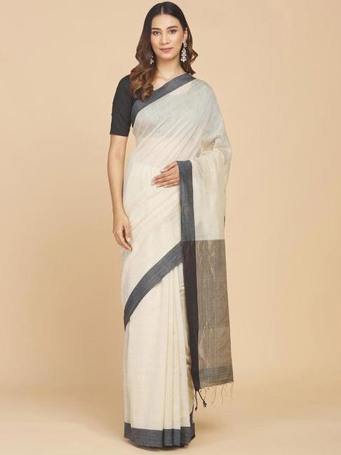 fabindia off-white saree without blouse