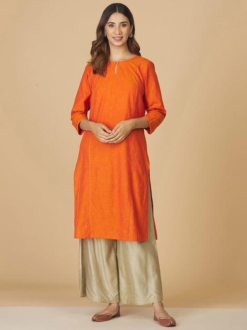 fabindia orange cotton straight kurta