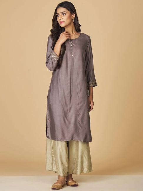 fabindia grey straight kurta